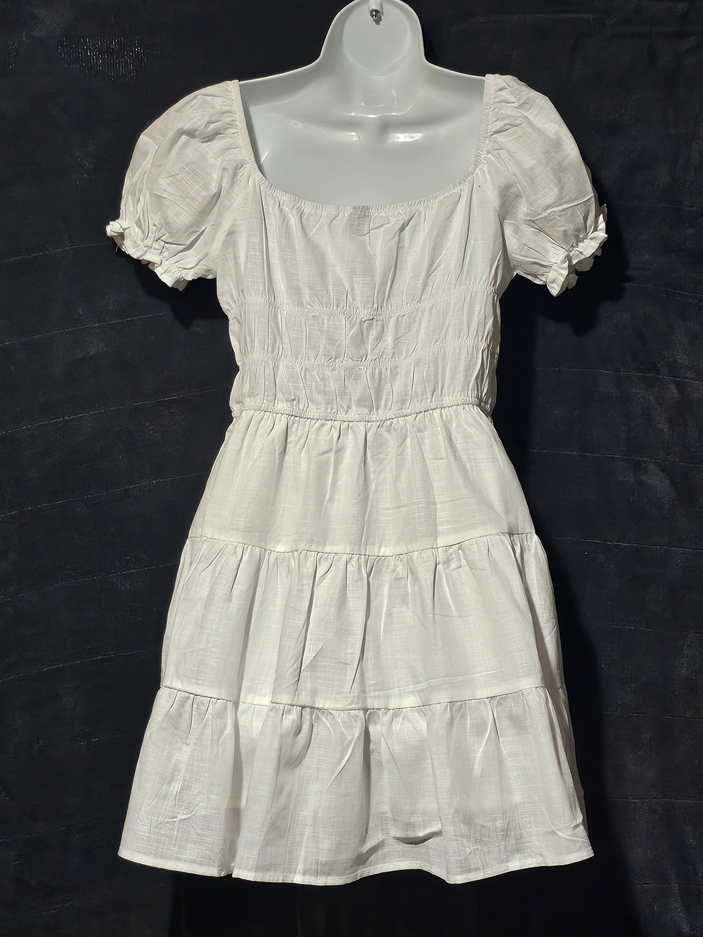 SHEIN Cottagecore White Dress Puff Sleeve Tiered Mini Dress - Picture 4 of 5